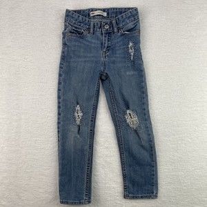 Levi's Blue Jeans Kids Size (5) Reg 4-5 years Boyfriend Distressed 20"x18"